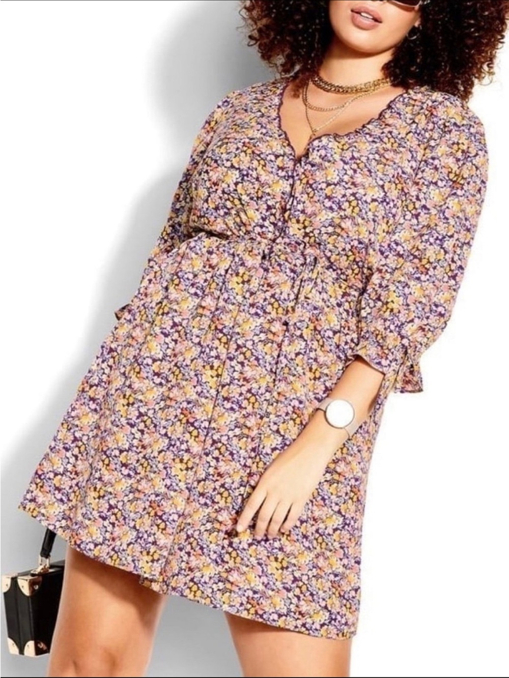 City Chic CCX NWT Ditsy Floral V-Neck Smocked Waist Dress